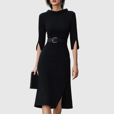 Melanie | Damen Elegantes Gürtel Midi Kleid