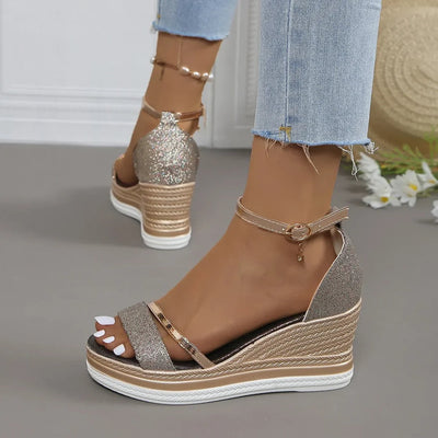Karin | Damen Plattform Keilabsatz Riemen Sandalen