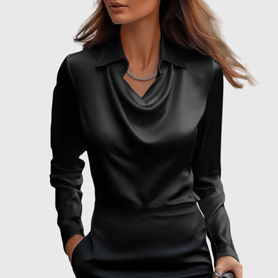 Emma | Damen Wasserfallkragen Langarm Top