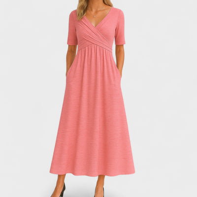 Lilian | Damen V-Ausschnitt Kurzarm Maxi Kleid