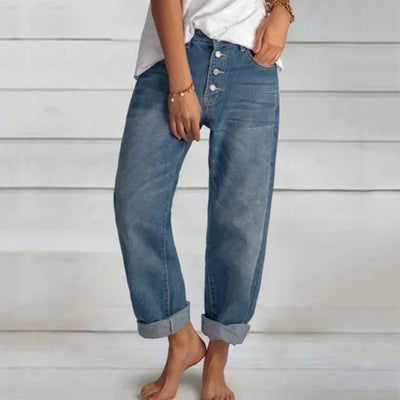 Sandra | Damen Weit Geschnittene Jeans mit Knopfleiste