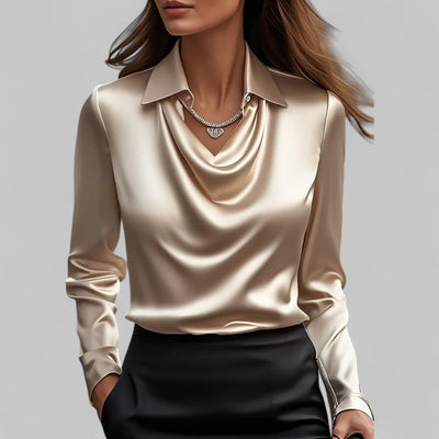 Theresa | Elegante Wasserfallausschnitt Satinbluse für Damen