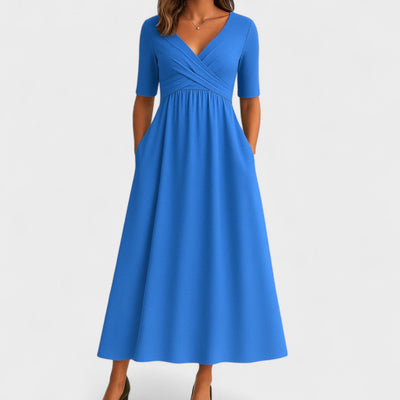 Lilian | Damen V-Ausschnitt Kurzarm Maxi Kleid