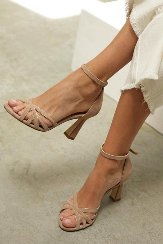 Kathrin | Damen Sommer Patchwork Peeptoe High Heels
