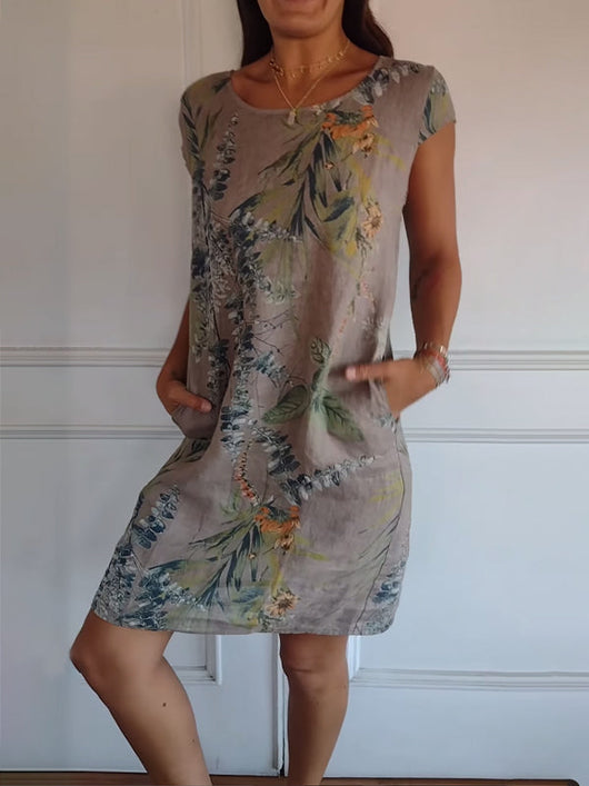 Angela | Damen Lässiges Sommerkleid mit Blattmuster