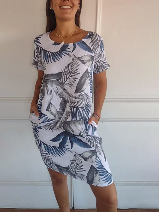 Angela | Damen Lässiges Sommerkleid mit Blattmuster