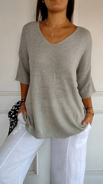 Eva | Damen Locker sitzender V-Ausschnitt Tunika-Pullover