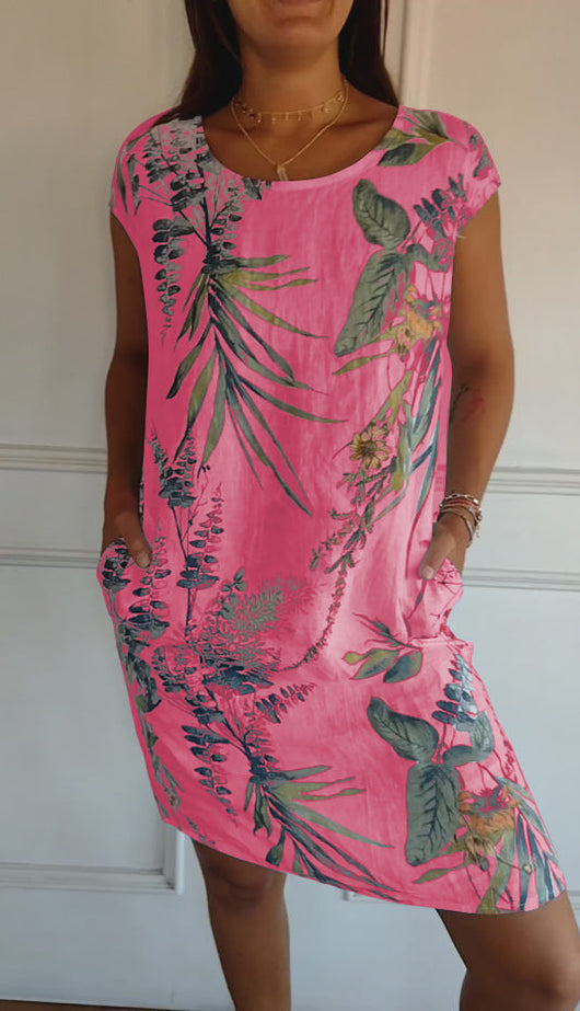 Angela | Damen Lässiges Sommerkleid mit Blattmuster