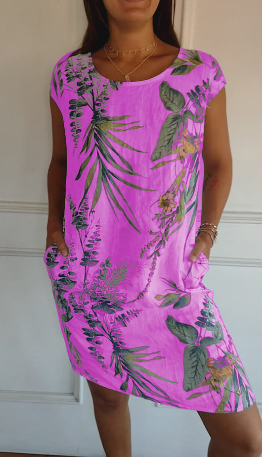 Angela | Damen Lässiges Sommerkleid mit Blattmuster