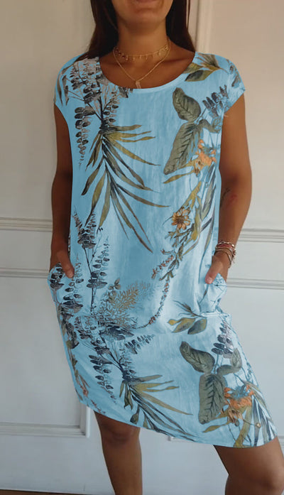 Angela | Damen Lässiges Sommerkleid mit Blattmuster