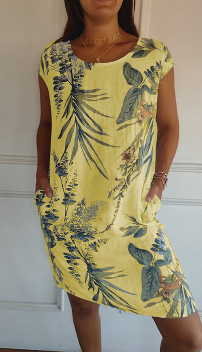 Angela | Damen Lässiges Sommerkleid mit Blattmuster