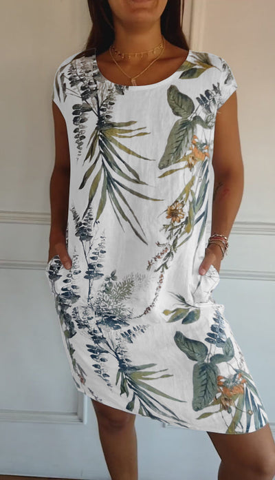 Angela | Damen Lässiges Sommerkleid mit Blattmuster