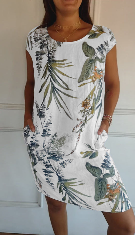 Angela | Damen Lässiges Sommerkleid mit Blattmuster
