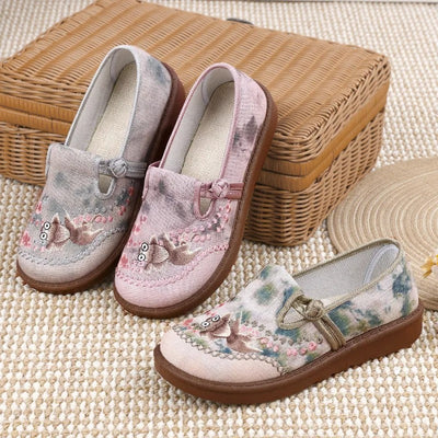 Marie | Damen Bestickte Blumen Slip-On Loafer mit Perlenverzierung