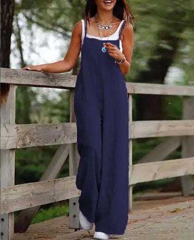 Elfriede | Damen Leinenjumpsuit Latzhose Wide-Leg-Pants Träger Hosenanzug