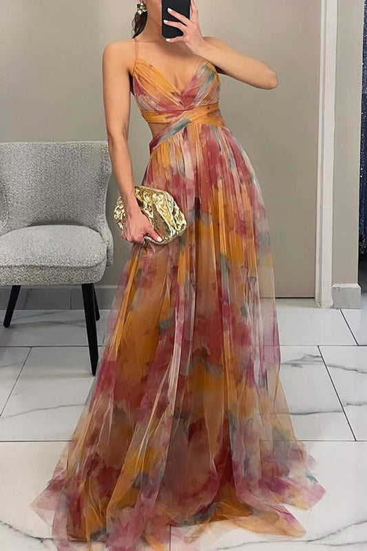 Selina | Damen Falten-Maxi-Kleid