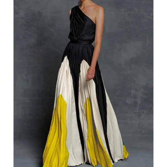 Sandra | Damen Modernes Maxikleid mit asymmetrischer Schulter und fließendem Schnitt