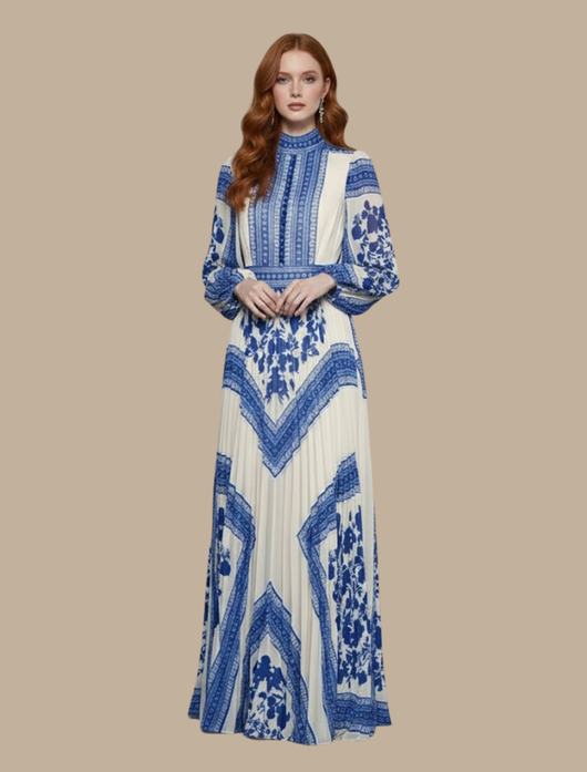 Anja | Damen Plissiertes Maxi-Abendkleid
