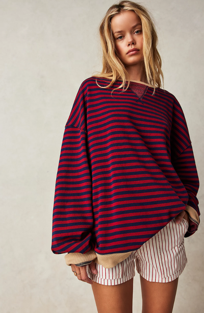 Anja | Damen Gestreifter Rundhals-Pullover für den Frühling