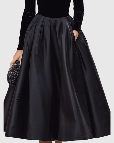 Aradia | Elegantes schwarzes Midikleid aus Samt und Satin