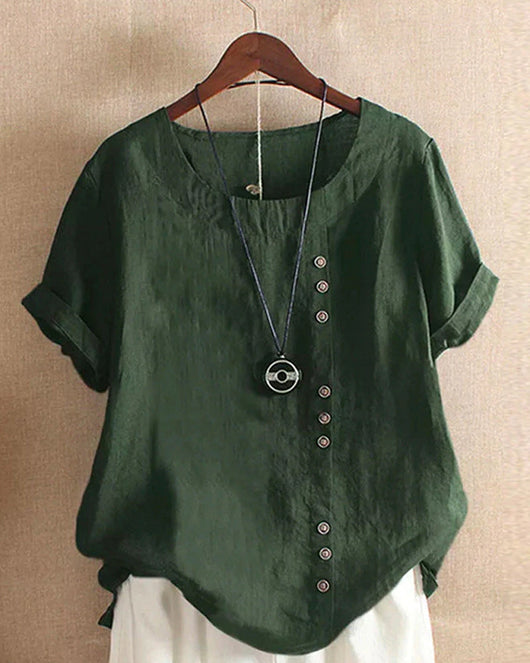 Doris | Damen Lässige Bluse mit Knopfdetail und Kurzarm