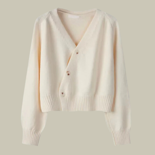 Marion | Damen Weiche Merinowoll-Strickjacke mit V-Ausschnitt und Knöpfen
