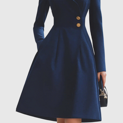 Eleanor | Marineblaues tailliertes Mantelkleid