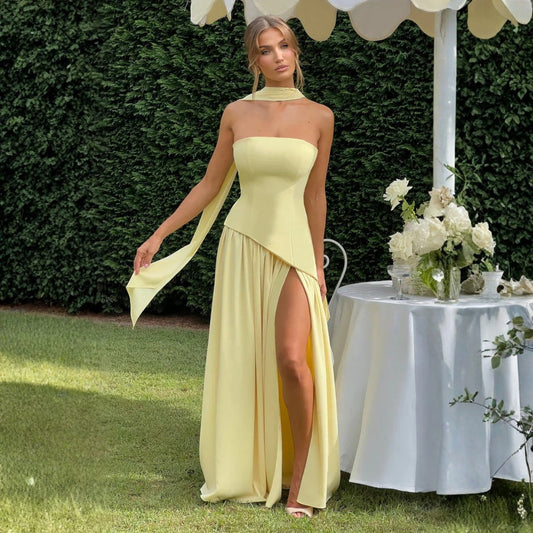 Sabina | Damen Hochzeitsgast Asymmetrisches Maxikleid