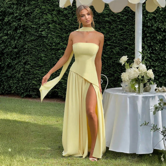 Sabina | Damen Hochzeitsgast Asymmetrisches Maxikleid
