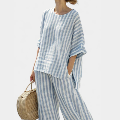 Melanie | Damen Gestreiftes Zweiteiler Hosen Set