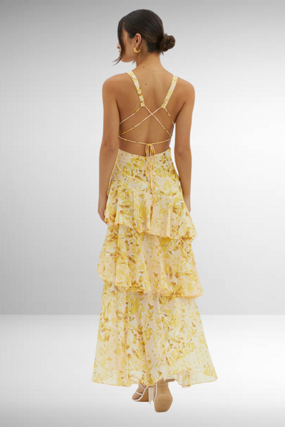 Emilia | Damen Elegantes Geblümtes Stufen-Maxikleid