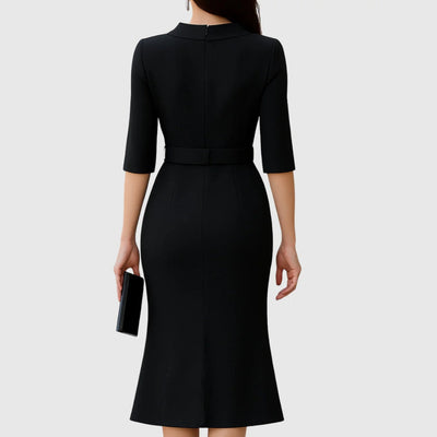 Melanie | Damen Elegantes Gürtel Midi Kleid