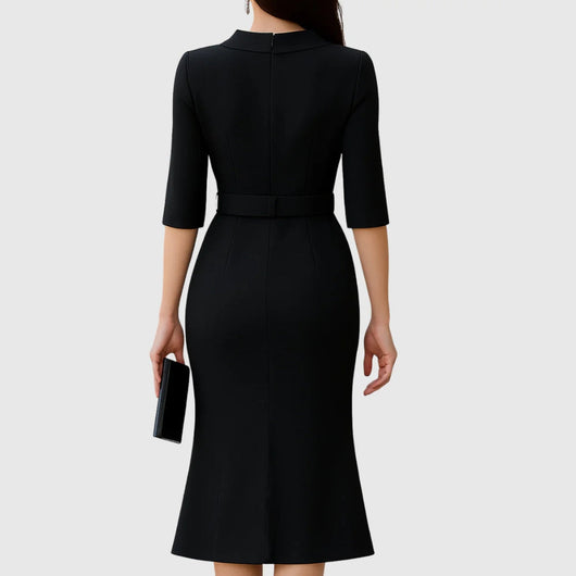 Melanie | Damen Elegantes Gürtel Midi Kleid