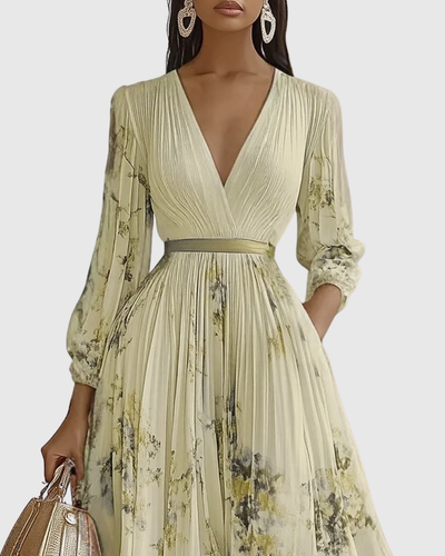 Isabella | Damen Ärmelloses Geplissiertes Blumen Midi Kleid