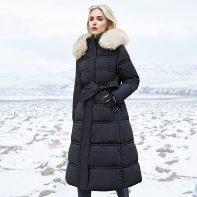 Karin | Damen Schicker Steppmantel mit Gürtel und Kapuze