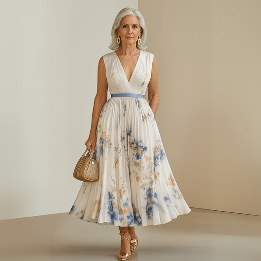 Claudia | Damen Fließendes Ärmelloses Sommer Maxikleid