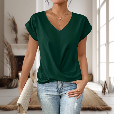Elfriede | Damen Elegante V-Ausschnitt Bluse Mit Twist Saum