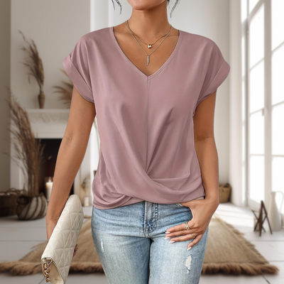 Elfriede | Damen Elegante V-Ausschnitt Bluse Mit Twist Saum