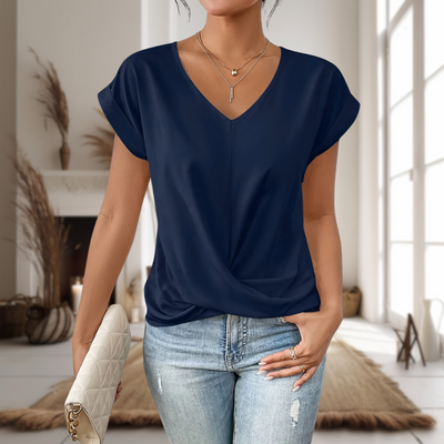 Elfriede | Damen Elegante V-Ausschnitt Bluse Mit Twist Saum