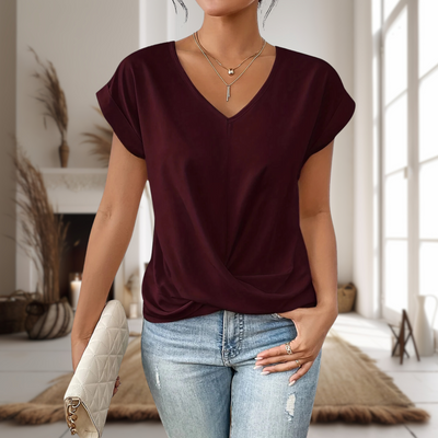 Elfriede | Damen Elegante V-Ausschnitt Bluse Mit Twist Saum