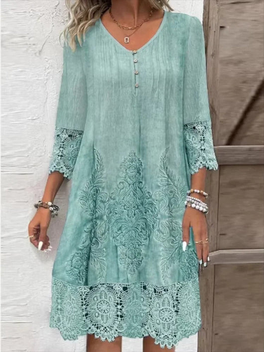 Nora | Damen Boho Blumen-Tunika Kleid mit Spitzenärmeln