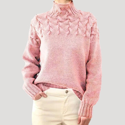 Nicole | Damen Frühlings Strickpullover mit Zopfmuster und hohem Kragen