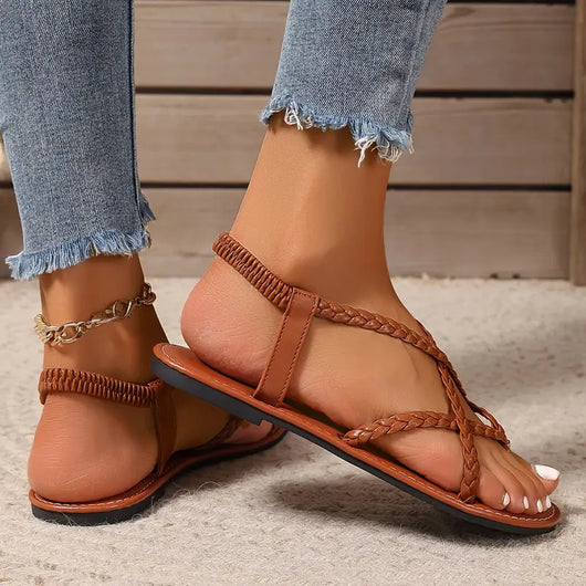 Julia | Damen Frühlings Geflochtene Flache Sandalen
