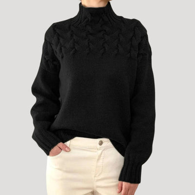 Nicole | Damen Frühlings Strickpullover mit Zopfmuster und hohem Kragen