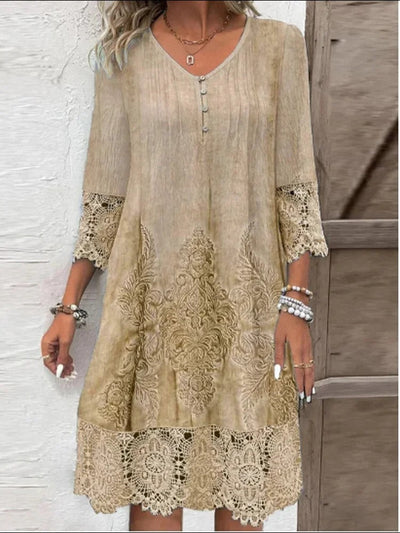 Nora | Damen Boho Blumen-Tunika Kleid mit Spitzenärmeln