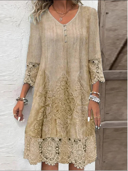 Nora | Damen Boho Blumen-Tunika Kleid mit Spitzenärmeln