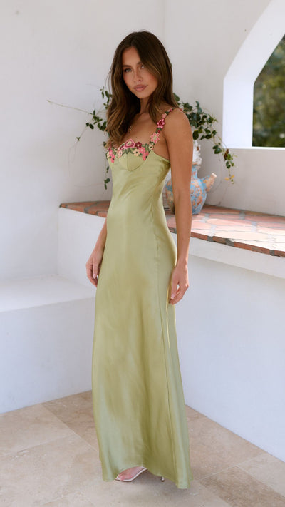 Emilia | Damen Blumen Träger Slim Maxi Kleid