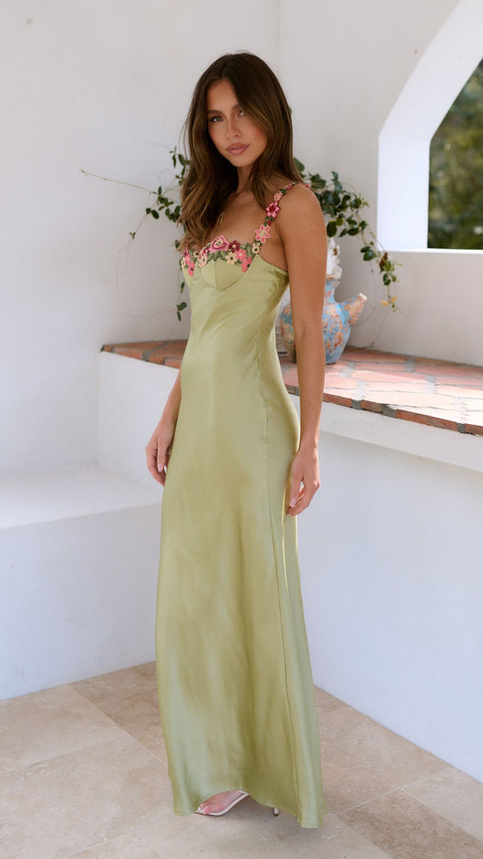 Emilia | Damen Blumen Träger Slim Maxi Kleid