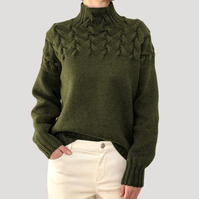 Nicole | Damen Frühlings Strickpullover mit Zopfmuster und hohem Kragen