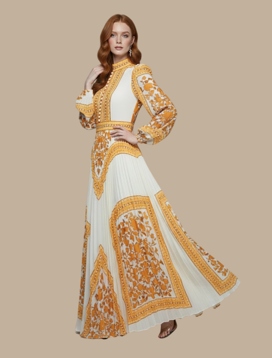 Anja | Damen Plissiertes Maxi-Abendkleid